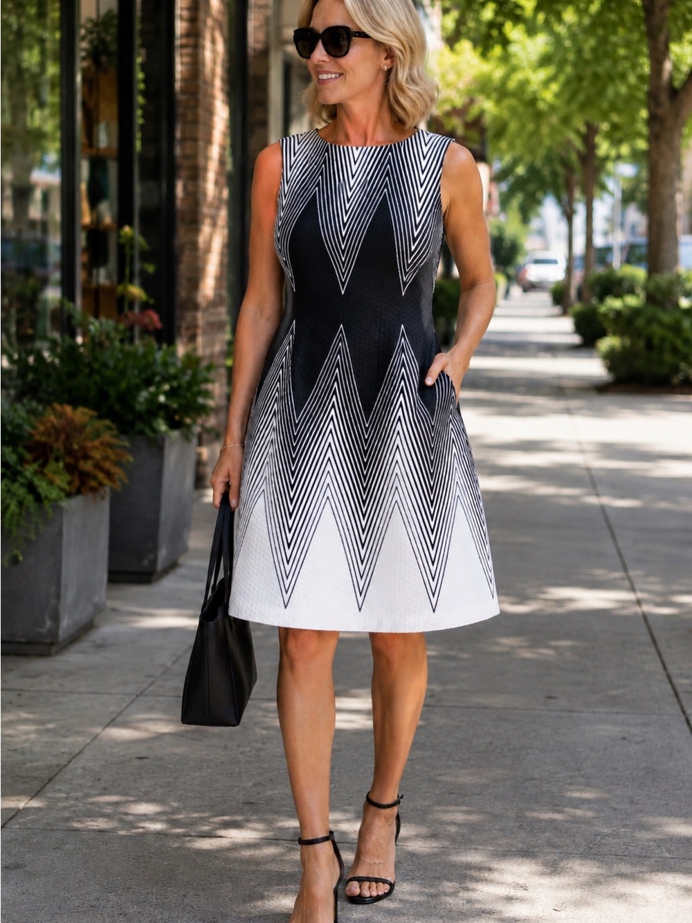 Vince Camuto graphic black & white A-line sheath dress - 12